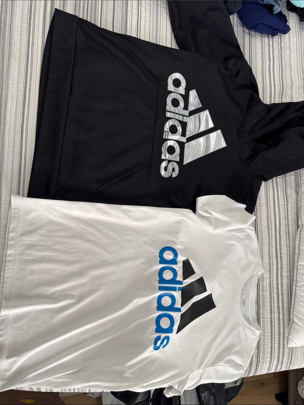adidas Black Hoodie & White Tee with Blue Logo - Kids Active Set